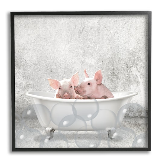 Stupell Industries Baby Piglets Bath Time Wall Art in Frame